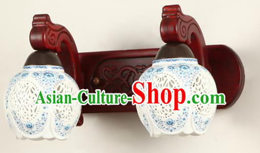 China Handmade Palace Lanterns Pierced Ceramics Two-Lights  Wall Lantern Ancient Wood Lanterns Traditional Lamp