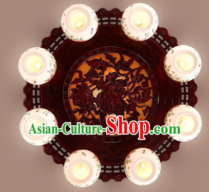 Traditional Chinese Handmade Eight-Lights Lantern Wood Carving Lantern Ancient Palace Ceiling Lanterns