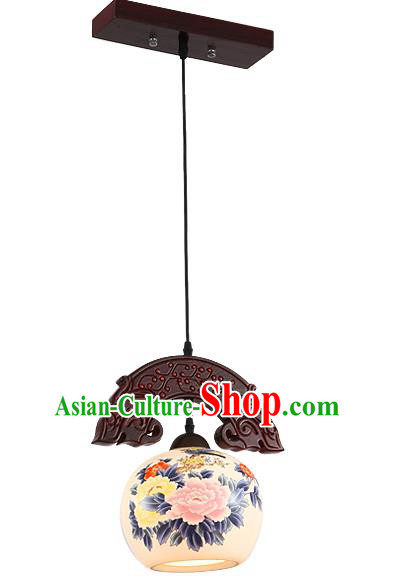 Traditional Chinese Handmade Hanging Lantern Wood Painting Peony Lantern Ancient Palace Ceiling Lanterns