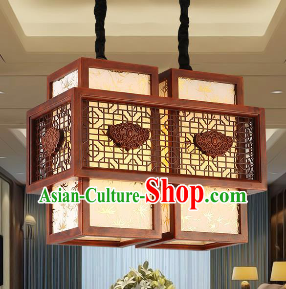 Traditional Chinese Handmade Sheepskin Lantern Two-Lights Wood Palace Lantern Ancient Ceiling Lanterns