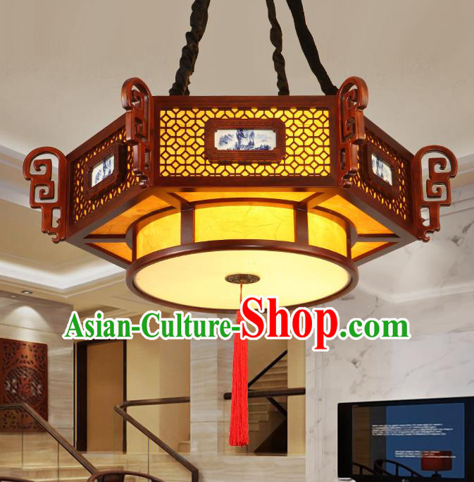 Traditional Chinese Handmade Painted Ceiling Lantern Carving Hanging Palace Lanterns Ancient Lamp