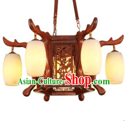 Traditional Chinese Handmade Six-Lights Ceiling Lantern Rosewood Palace Lanterns Ancient Lamp