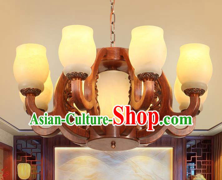 Traditional Chinese Handmade Rosewood Marble Ceiling Lantern Eight-Lights Palace Lanterns Ancient Lamp