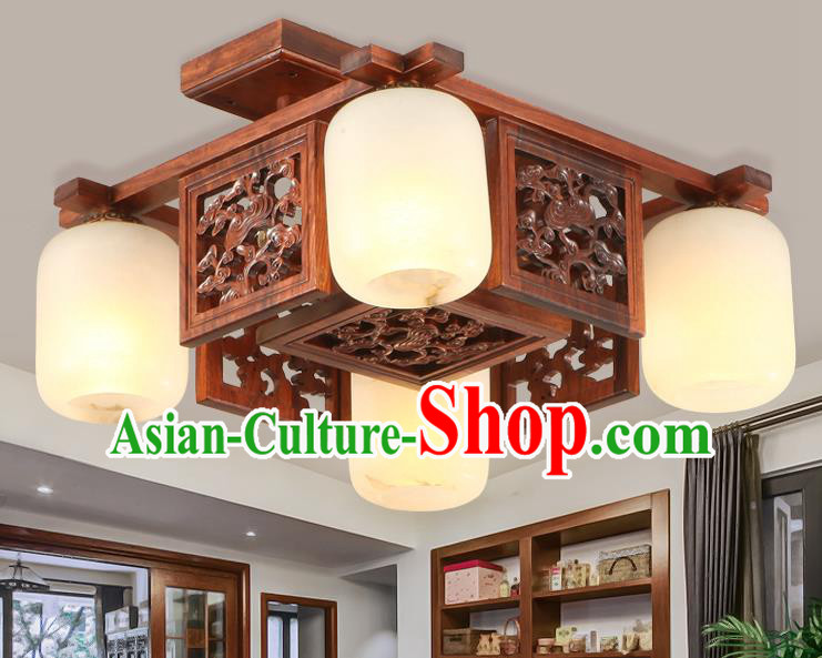 Traditional Chinese Handmade Marble Ceiling Lantern Wood Carving Four-Pieces Palace Lanterns Ancient Lamp