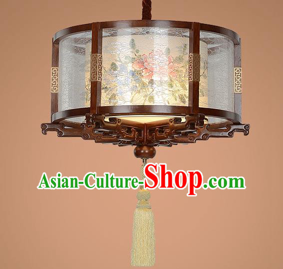 Traditional Chinese Handmade Palace Lantern Wood Hanging Lanterns Ancient Painting Peony Lamp