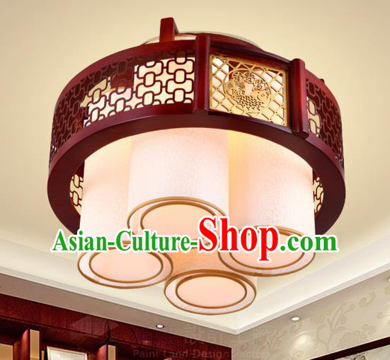 Traditional Chinese Handmade Palace Lantern Four-Lights Ceiling Lanterns Ancient Wood Lamp
