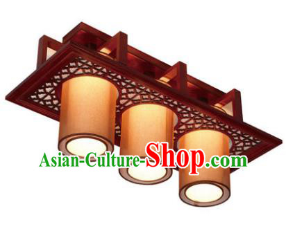 Traditional Chinese Handmade Wood Palace Lantern Three-Lights Ceiling Lanterns Ancient Lamp