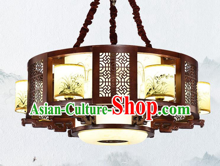 Traditional Chinese Wood Palace Lantern Handmade Painting Orchid Ceiling Lanterns Ancient Lamp