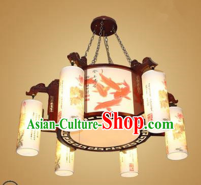 Traditional Chinese Hanging Palace Lantern Handmade Painting Fishes Ceiling Lanterns Ancient Lamp