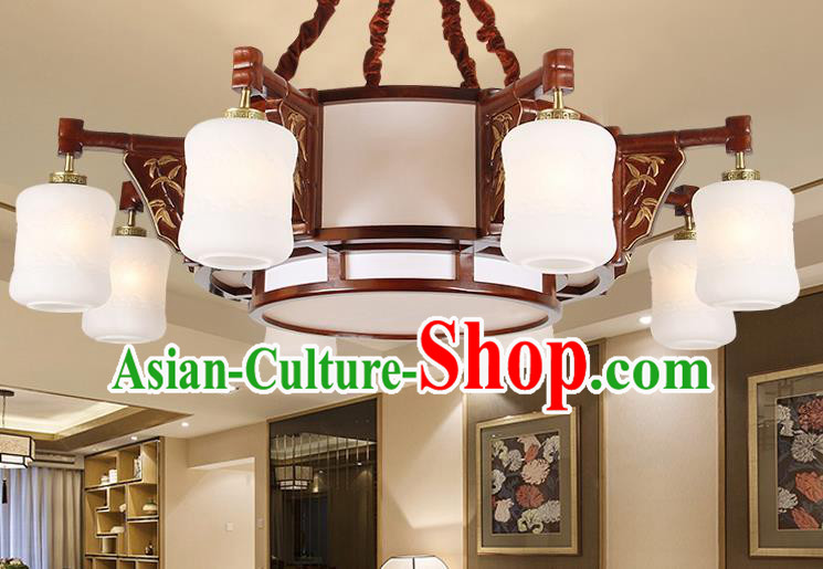 Traditional Chinese Wood Palace Lantern Handmade Eight-Lights Ceiling Lanterns Ancient Lamp
