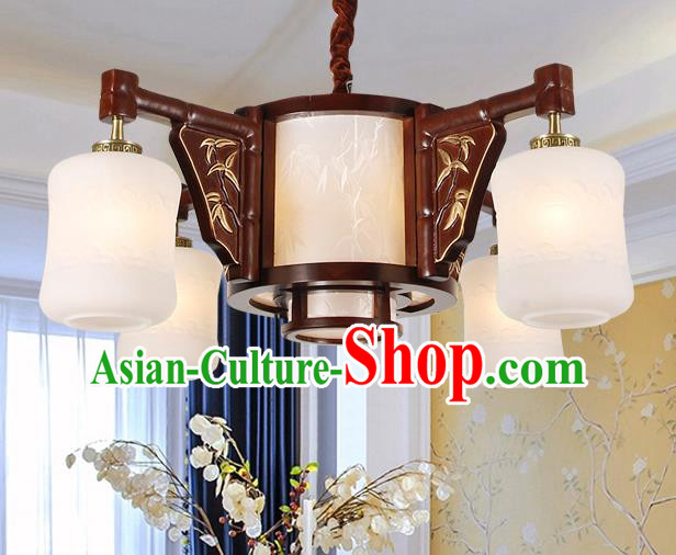 Traditional Chinese Wood Palace Lantern Handmade Four-Lights Ceiling Lanterns Ancient Lamp