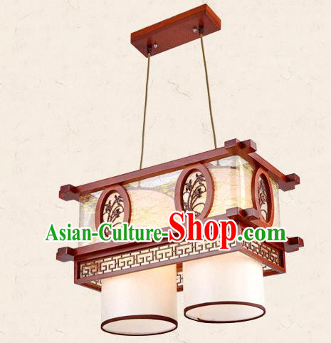 Traditional Chinese Wood Palace Lantern Handmade Carving Orchid Two-Lights Ceiling Lanterns Ancient Lamp