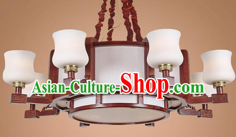 Traditional Chinese Eight-Lights Palace Lantern Handmade Wood Ceiling Lanterns Ancient Lamp