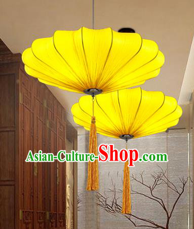 Traditional Chinese Yellow Palace Lantern Handmade Hanging Lanterns Ancient Fabrics Lamp