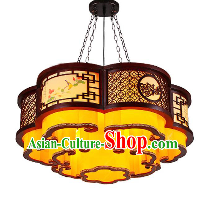 Traditional Chinese Palace Lantern Handmade Painting Flowers Wood Ceiling Lanterns Ancient Lamp