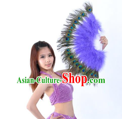 Indian Bollywood Belly Dance Fans Purple Feather Folding Fans for Women