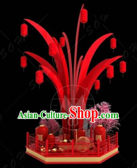 China Traditional New Year Lamp Red Tree Lamplight Decorations Stage Display Lanterns