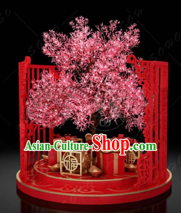 China Traditional Peach Blossom Arrangement Lamp Decorations Lamplight Stage Display Lanterns