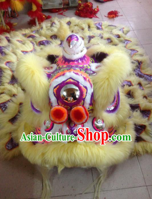 Chinese Professional Lion Dance Celebration and Parade Yellow Wool Costumes Complete Set