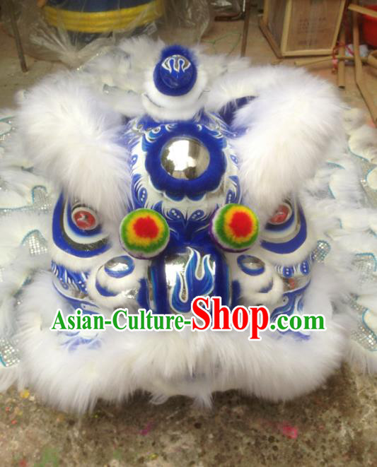 Chinese Professional Lion Dance Costumes Celebration and Parade Wool Blue Lion Head Complete Set