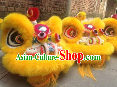 Chinese Traditional Yellow Wool Lion Dance Costumes Professional Celebration and Parade Lion Head Complete Set