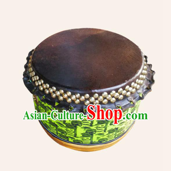 China Traditional Lion Dance Instruments Cowhide Green Drum Lion Leather Wood Drums