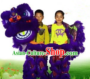 Chinese Traditional Children Lion Dance Costumes Professional Celebration Parade Purple Wool Lion Head Complete Set