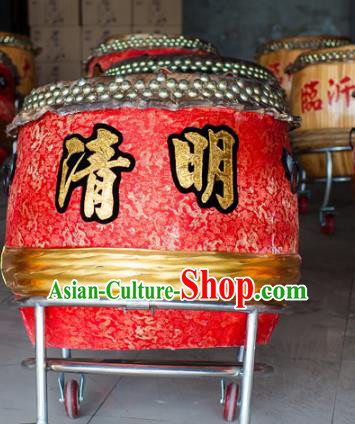 China Traditional Lion Dance Instruments Red Cowhide Drum Wood Lion Drums