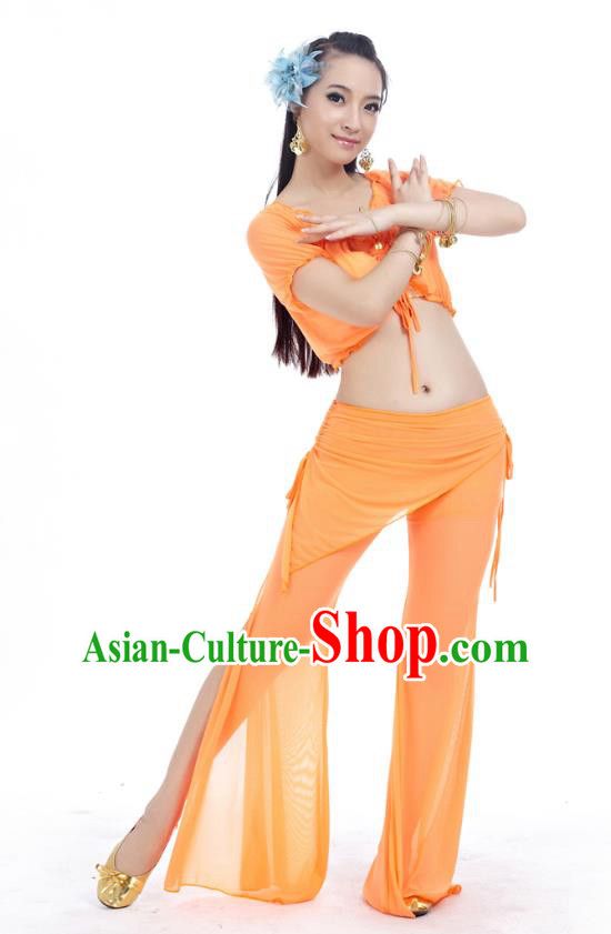 Indian Traditional Belly Dance Orange Costume India Oriental Dance Clothing for Women