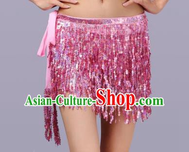 Indian Traditional Belly Dance Pink Sequin Waist Scarf Waistband India Raks Sharki Belts for Women