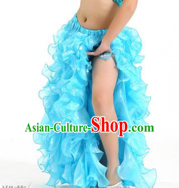 Traditional Indian Belly Dance Blue Skirts Asian India Oriental Dance Costume for Women
