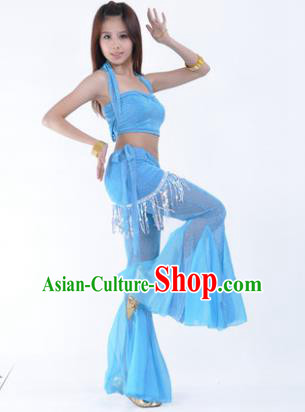 Traditional Indian Belly Dance Training Clothing India Oriental Dance Blue Outfits for Women