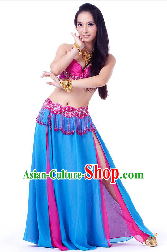 Traditional Indian Belly Dance Blue Dress India Oriental Dance Clothing for Women