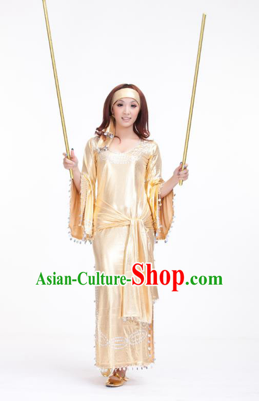 Traditional Romany Performance Golden Dress Oriental Dance Belly Dance Costume for Women