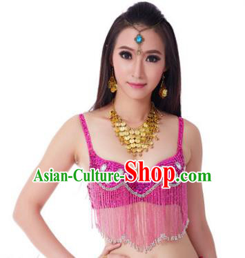 Indian Belly Dance Crystal Rosy Brassiere Asian India Oriental Dance Costume for Women