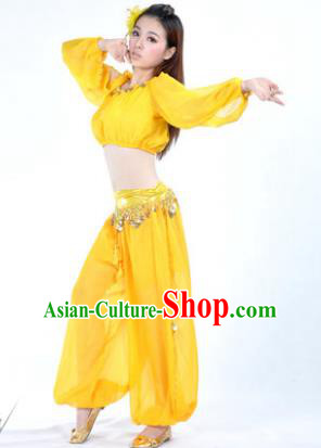 Traditional Bollywood Dance Performance Yellow Clothing Indian Dance Belly Dance Costume for Women