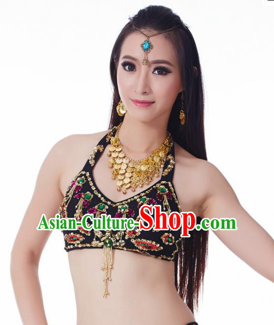 Indian Belly Dance Black Brassiere Upper Outer Garment Asian India Oriental Dance Costume for Women