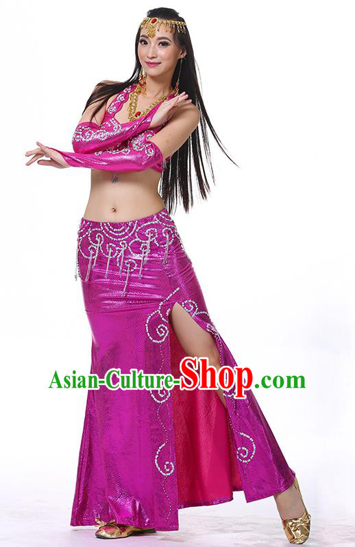 Traditional Oriental Dance Performance Rosy Dress Indian Belly Dance Costume for Women