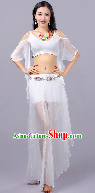 Traditional Indian Stage Performance White Costume Oriental Belly Dance Clothing for Women