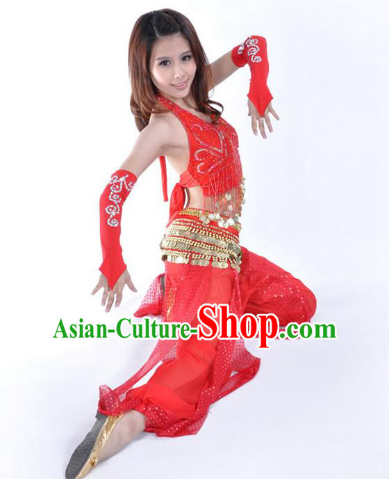 Traditional Indian Stage Performance Red Uniforms Oriental Belly Dance Costume for Women