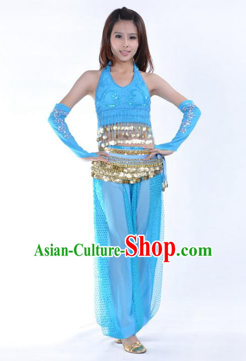 Traditional Indian Stage Performance Blue Uniforms Oriental Belly Dance Costume for Women