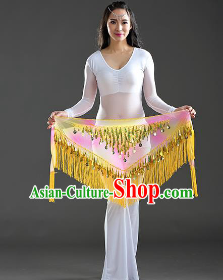 Indian Belly Dance Yellow Sequin Fichu Scarf Belts India Raks Sharki Waistband for Women