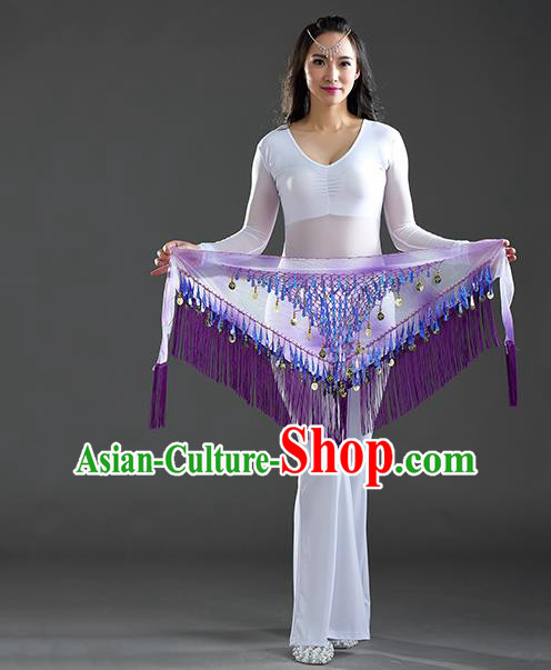 Indian Belly Dance Purple Sequin Fichu Scarf Belts India Raks Sharki Waistband for Women