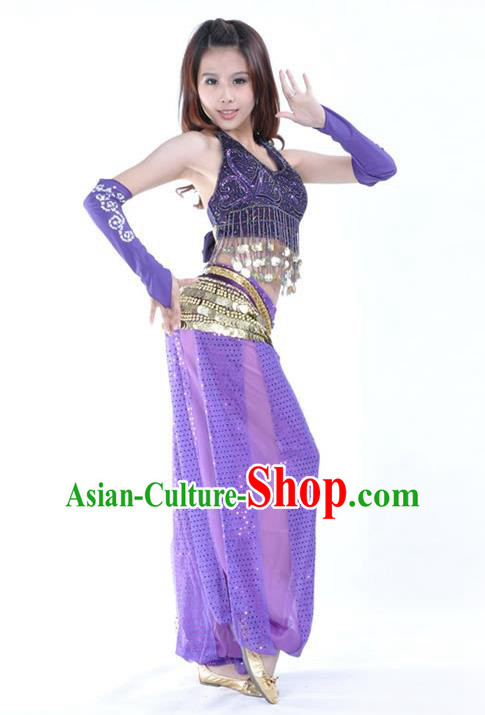 Traditional Indian Stage Performance Purple Uniforms Oriental Belly Dance Costume for Women