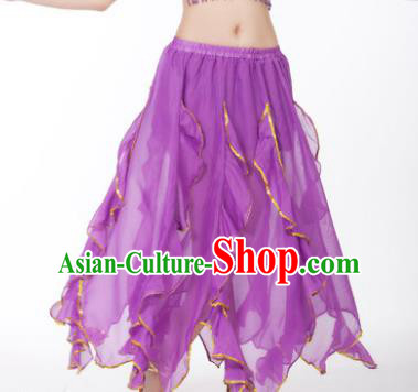 Traditional Indian Belly Dance Purple Ruffled Skirt India Oriental Dance Costume for Women