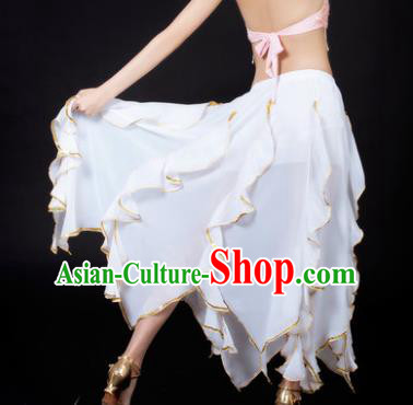 Traditional Indian Belly Dance White Ruffled Skirt India Oriental Dance Costume for Women