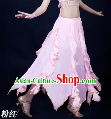 Traditional Indian Belly Dance Pink Ruffled Skirt India Oriental Dance Costume for Women