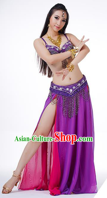 Traditional Indian Performance Rosy and Purple Dress Belly Dance Costume for Women