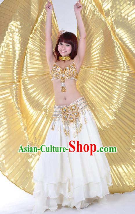 Indian Belly Dance Stage Performance Costume, India Oriental Dance White Dress for Women