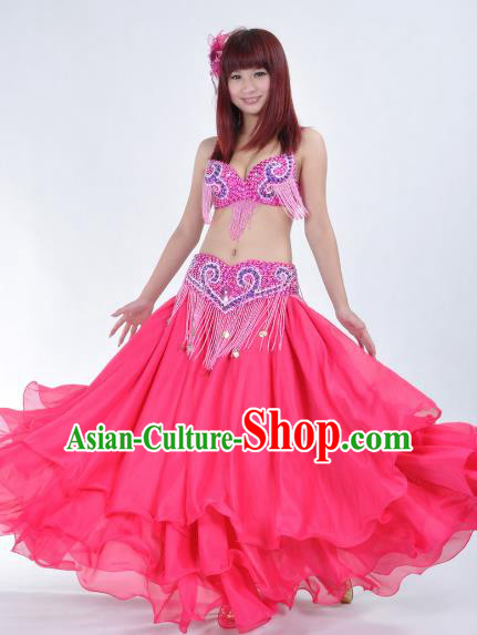 Traditional India Oriental Bollywood Dance Costume Indian Belly Dance Rosy Dress for Women